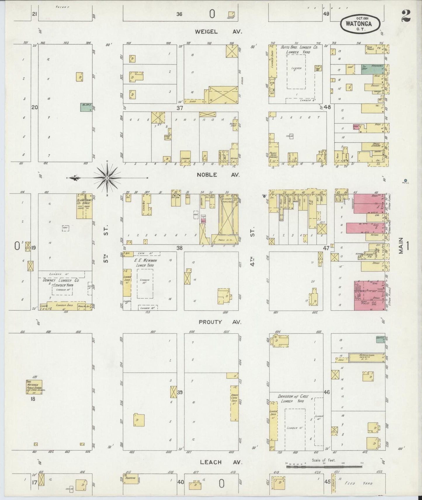 Sanborn Fire Insurance Map from Watonga, Blaine County, Oklahoma (1901), Sheet #0002 - Historic Sanborn Fire Insurance Map Print, vintage old map wall art, antique decor, genealogy gift, Oklahoma Oklahoma map