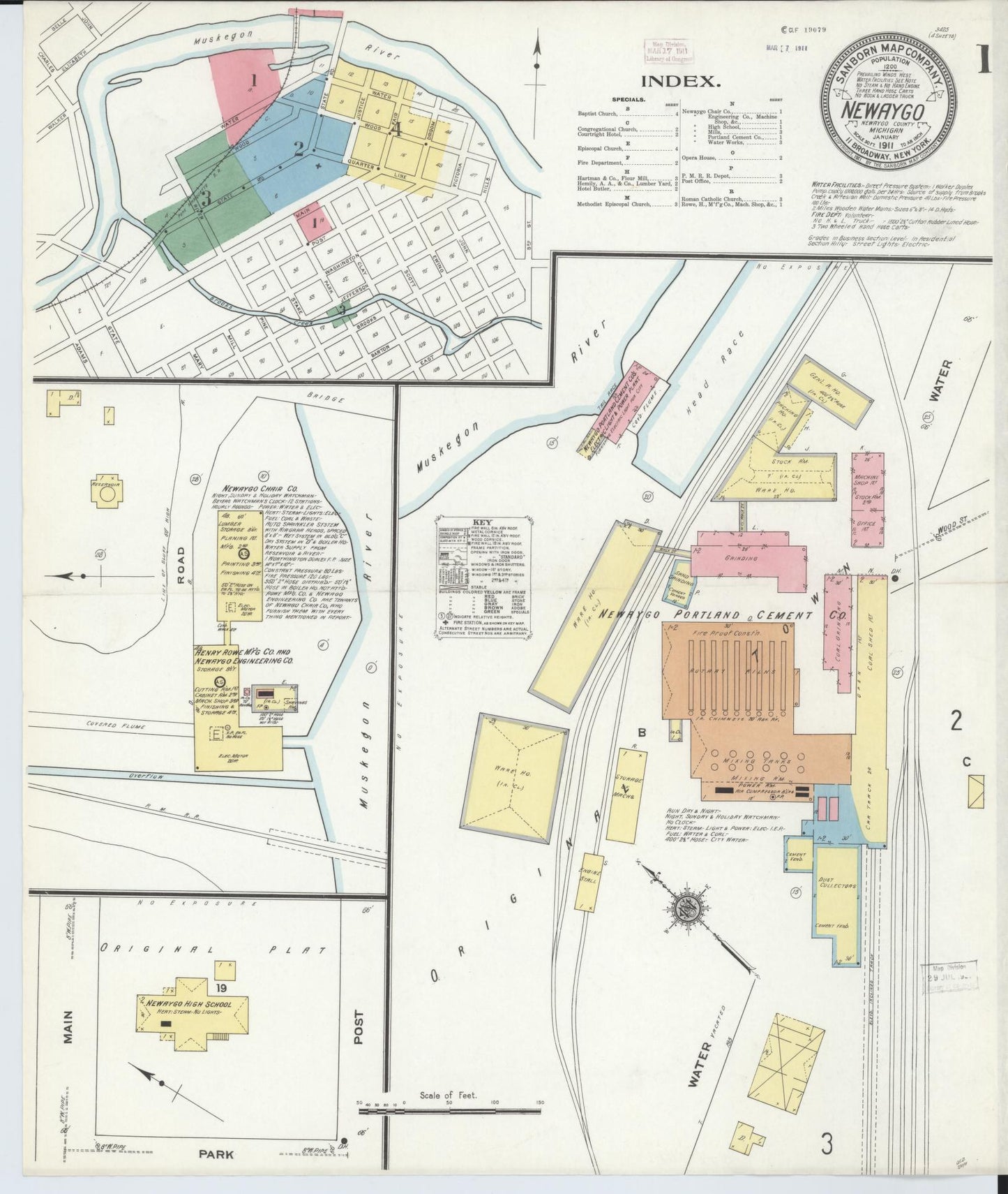 Sanborn Fire Insurance Map from Newaygo, Newaygo County, Michigan (1911), Sheet #0001 - Historic Sanborn Fire Insurance Map Print, vintage old map wall art, antique decor, genealogy gift, Michigan Michigan map