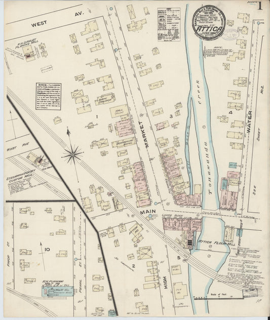 Sanborn Fire Insurance Map from Attica, Wyoming County, New York (1884), Sheet #0001 - Historic Sanborn Fire Insurance Map Print, vintage old map wall art, antique decor, genealogy gift, Attica Wyoming map