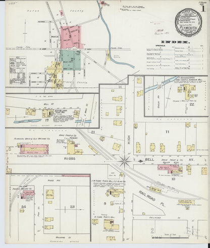 Sanborn Fire Insurance Map from Plymouth, Huron And Richland Counties, Ohio (1893), Sheet #0001 - Historic Sanborn Fire Insurance Map Print, vintage old map wall art, antique decor, genealogy gift, Ohio Ohio map