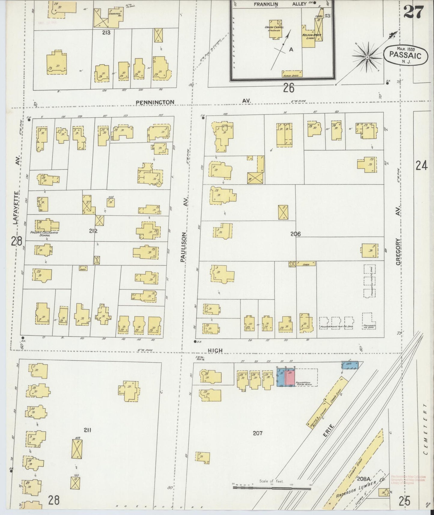 Sanborn Fire Insurance Map from Passaic, Passaic County, New Jersey (1899), Sheet #0027 - Complete Map Set gallery image, historic Sanborn map, vintage wall art, New Jersey New Jersey