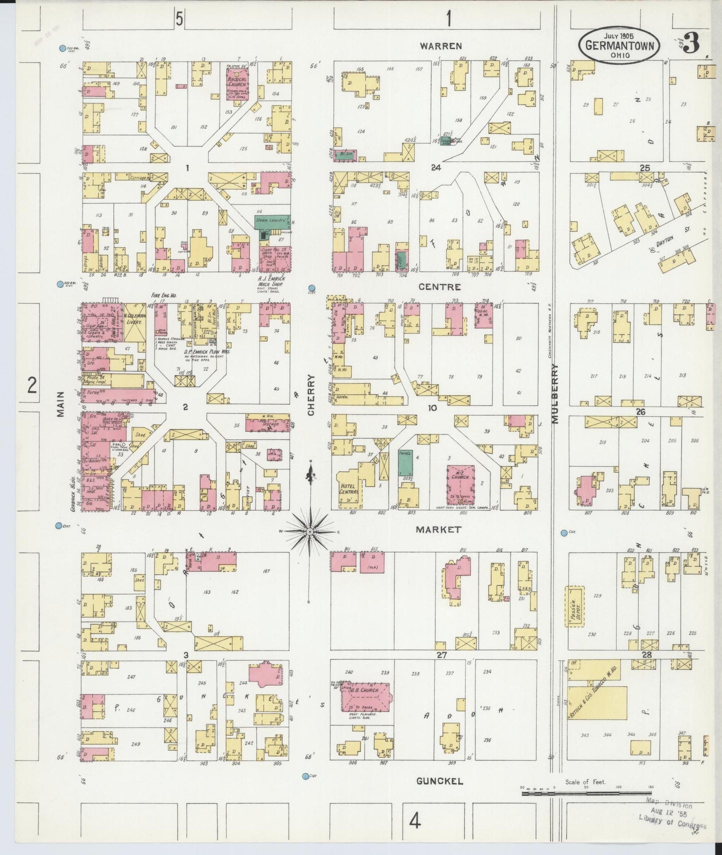 Sanborn Fire Insurance Map from Germantown, Montgomery County, Ohio (1905), Sheet #0003 - Historic Sanborn Fire Insurance Map Print, vintage old map wall art, antique decor, genealogy gift, Ohio Ohio map