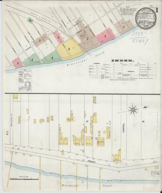 Sanborn Fire Insurance Map from Bay Saint Louis, Hancock County, Mississippi (1898), Sheet #0001 - Historic Sanborn Fire Insurance Map Print, vintage old map wall art, antique decor, genealogy gift, Mississippi Mississippi map