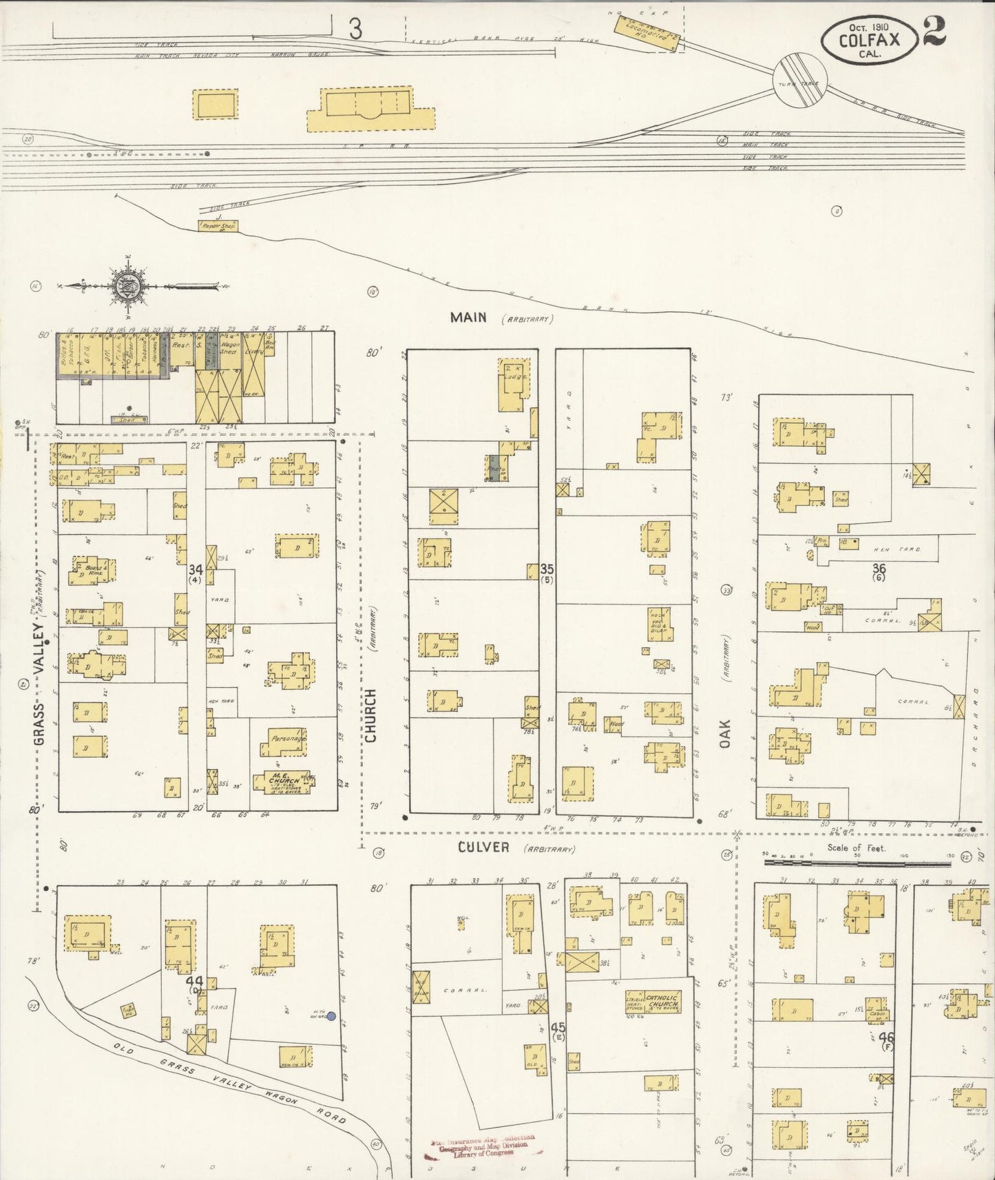 Sanborn Fire Insurance Map from Colfax, Placer County, California (1910), Sheet #0002 - Complete Map Set gallery image, historic Sanborn map, vintage wall art, California California