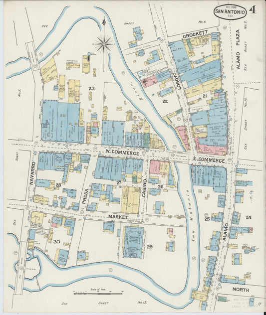Sanborn Fire Insurance Map from San Antonio, Bexar County, Texas (1888), Sheet #0004 - Historic Sanborn Fire Insurance Map Print, vintage old map wall art, antique decor, genealogy gift, Texas Texas map