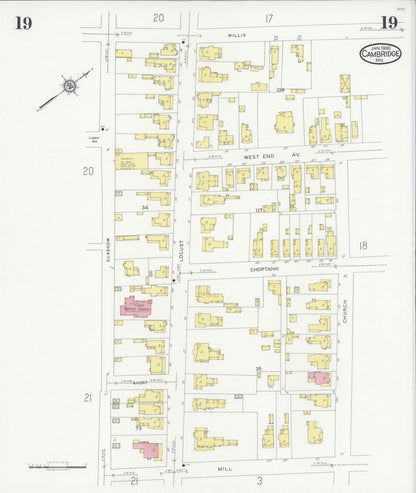 Sanborn Fire Insurance Map from Cambridge, Dorchester County, Maryland (1930), Sheet #0019 - Complete Map Set gallery image, historic Sanborn map, vintage wall art, Maryland Maryland