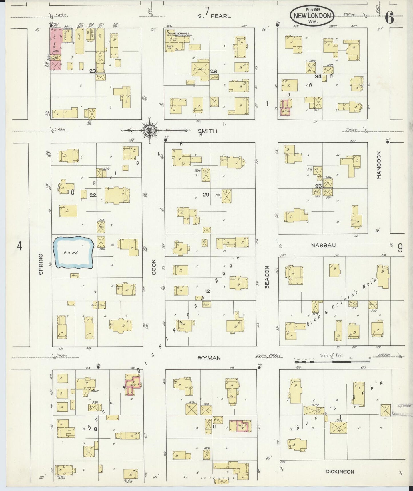 Sanborn Fire Insurance Map from New London, Waupaca and Outagamie Counties, Wisconsin (1913), Sheet #0006 - Complete Map Set gallery image, historic Sanborn map, vintage wall art, Wisconsin Wisconsin