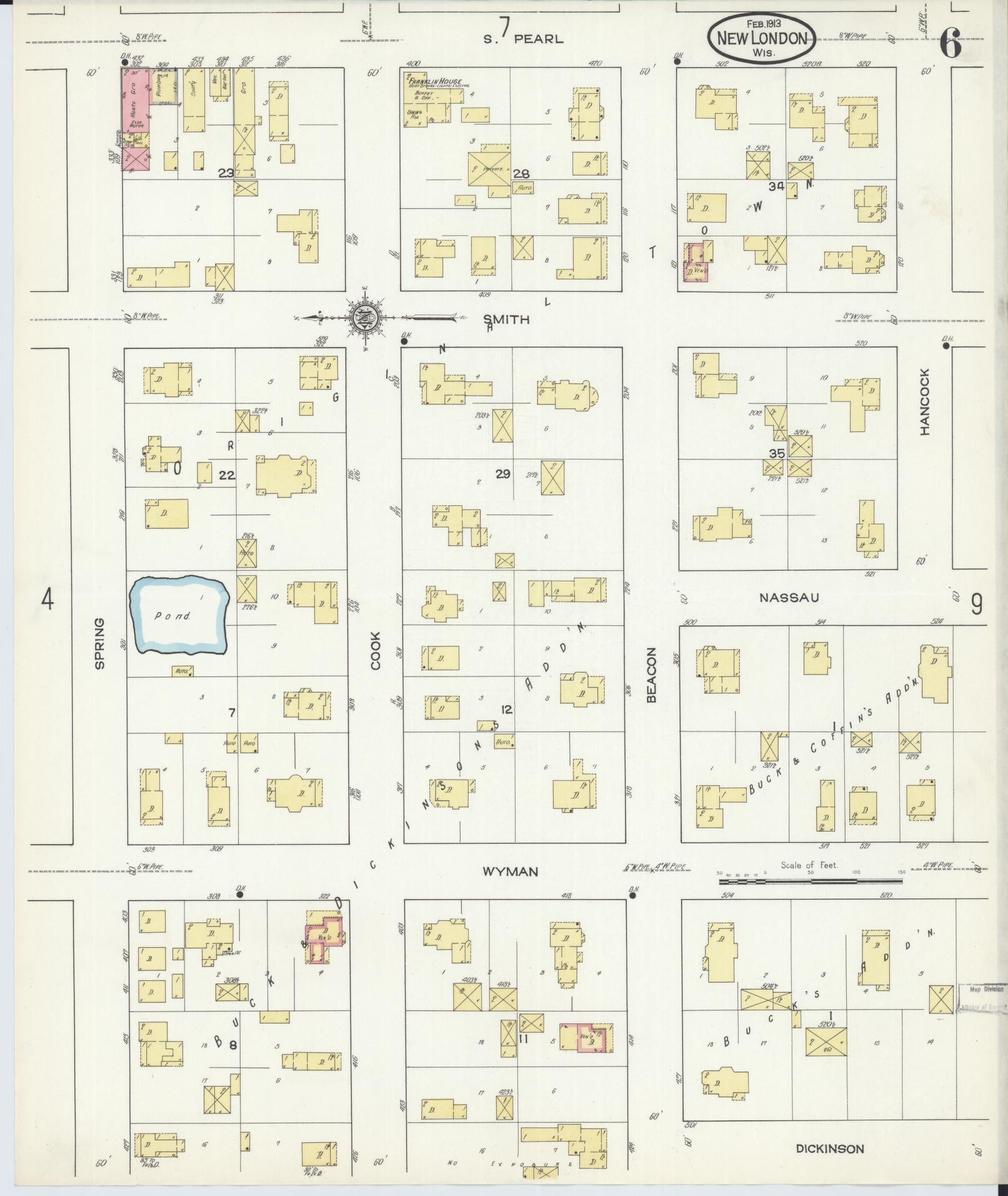 Sanborn Fire Insurance Map from New London, Waupaca and Outagamie Counties, Wisconsin (1913), Sheet #0006 - Complete Map Set gallery image, historic Sanborn map, vintage wall art, Wisconsin Wisconsin