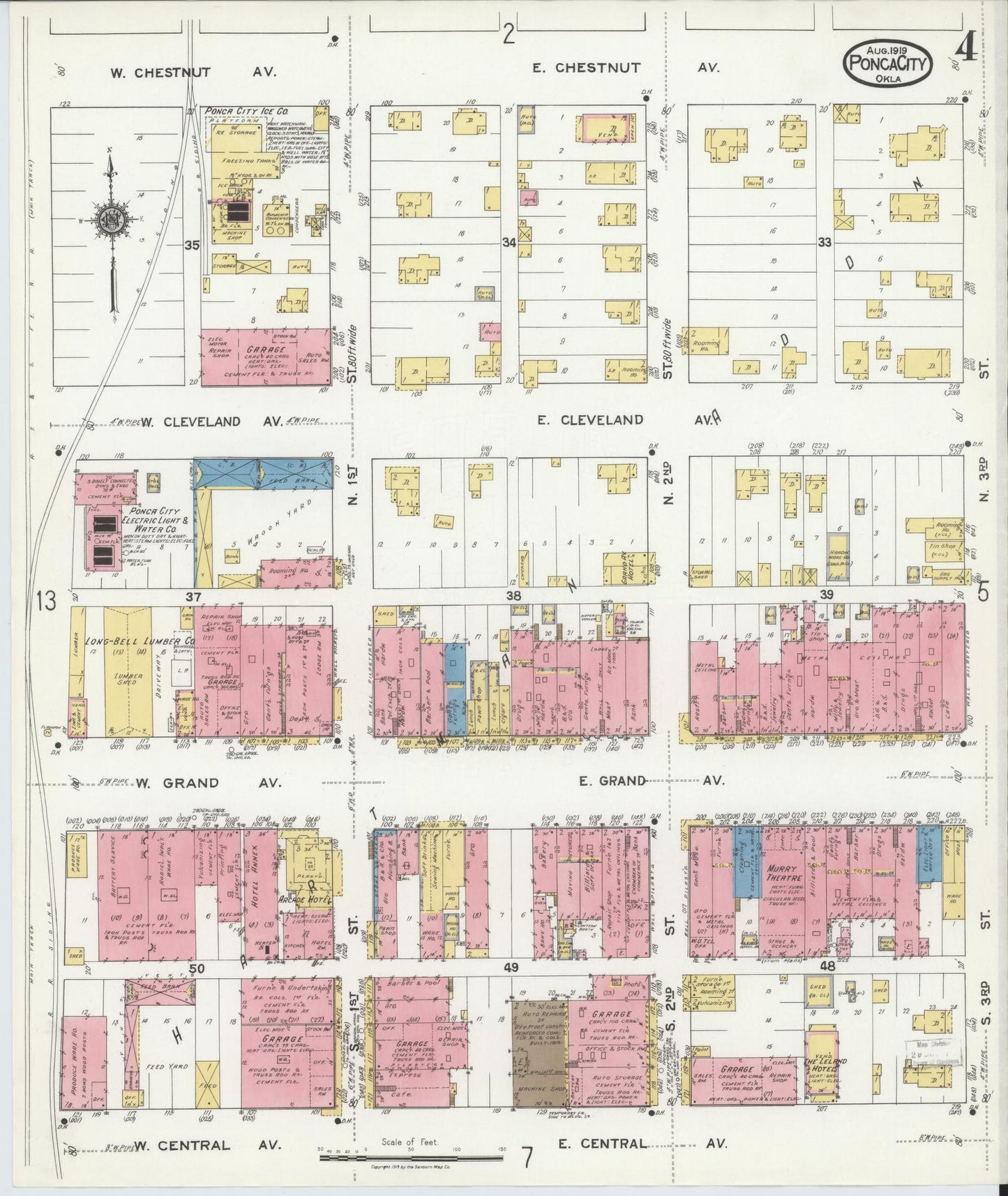 Sanborn Fire Insurance Map from Ponca City, Kay County, Oklahoma (1919), Sheet #0004 - Complete Map Set gallery image, historic Sanborn map, vintage wall art, Oklahoma Oklahoma