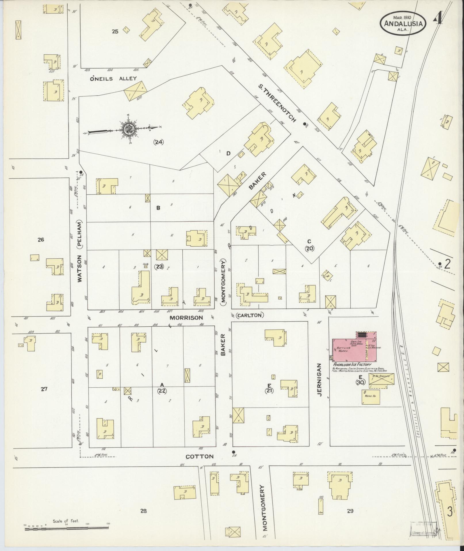 Sanborn Fire Insurance Map from Andalusia, Covington County, Alabama (1910), Sheet #0004 - Complete Map Set gallery image, historic Sanborn map, vintage wall art, Alabama Alabama