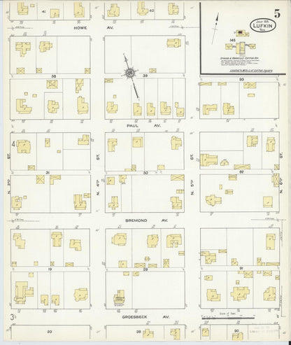 Sanborn Fire Insurance Map from Lufkin, Angelina County, Texas (1915), Sheet #0005 - Complete Map Set gallery image, historic Sanborn map, vintage wall art, Texas Texas