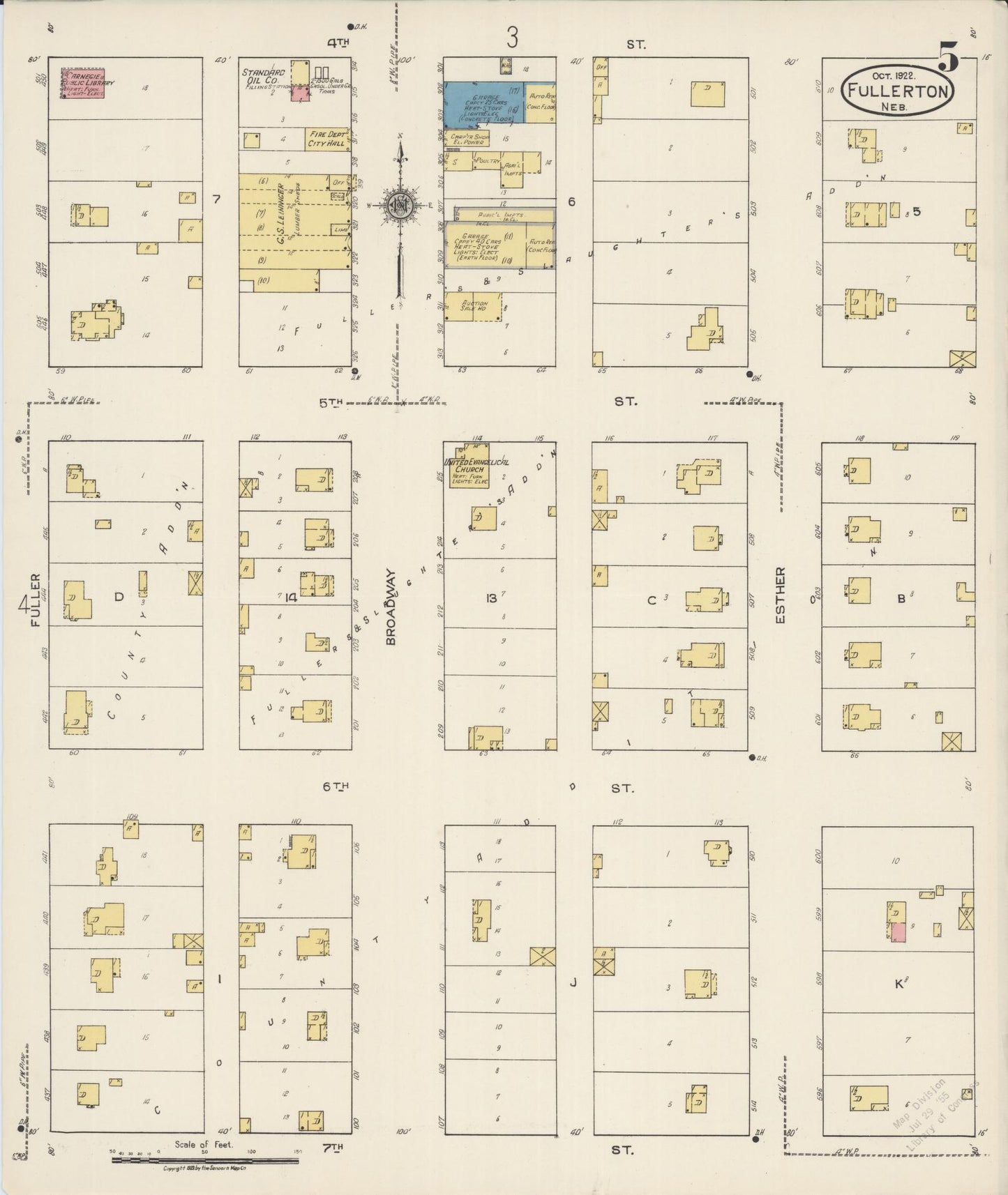 Sanborn Fire Insurance Map from Fullerton, Nance County, Nebraska (1922), Sheet #0005 - Complete Map Set gallery image, historic Sanborn map, vintage wall art, Nebraska Nebraska