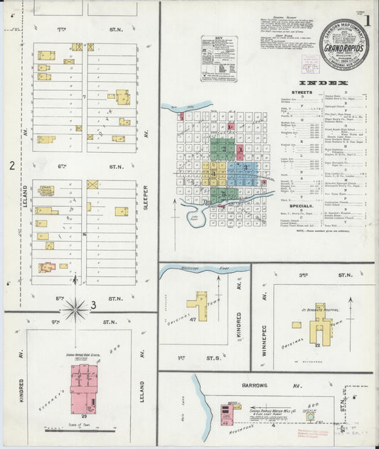 Sanborn Fire Insurance Map from Grand Rapids, Itasca County, Minnesota (1904), Sheet #0001 - Historic Sanborn Fire Insurance Map Print, vintage old map wall art, antique decor, genealogy gift, Minnesota Minnesota map