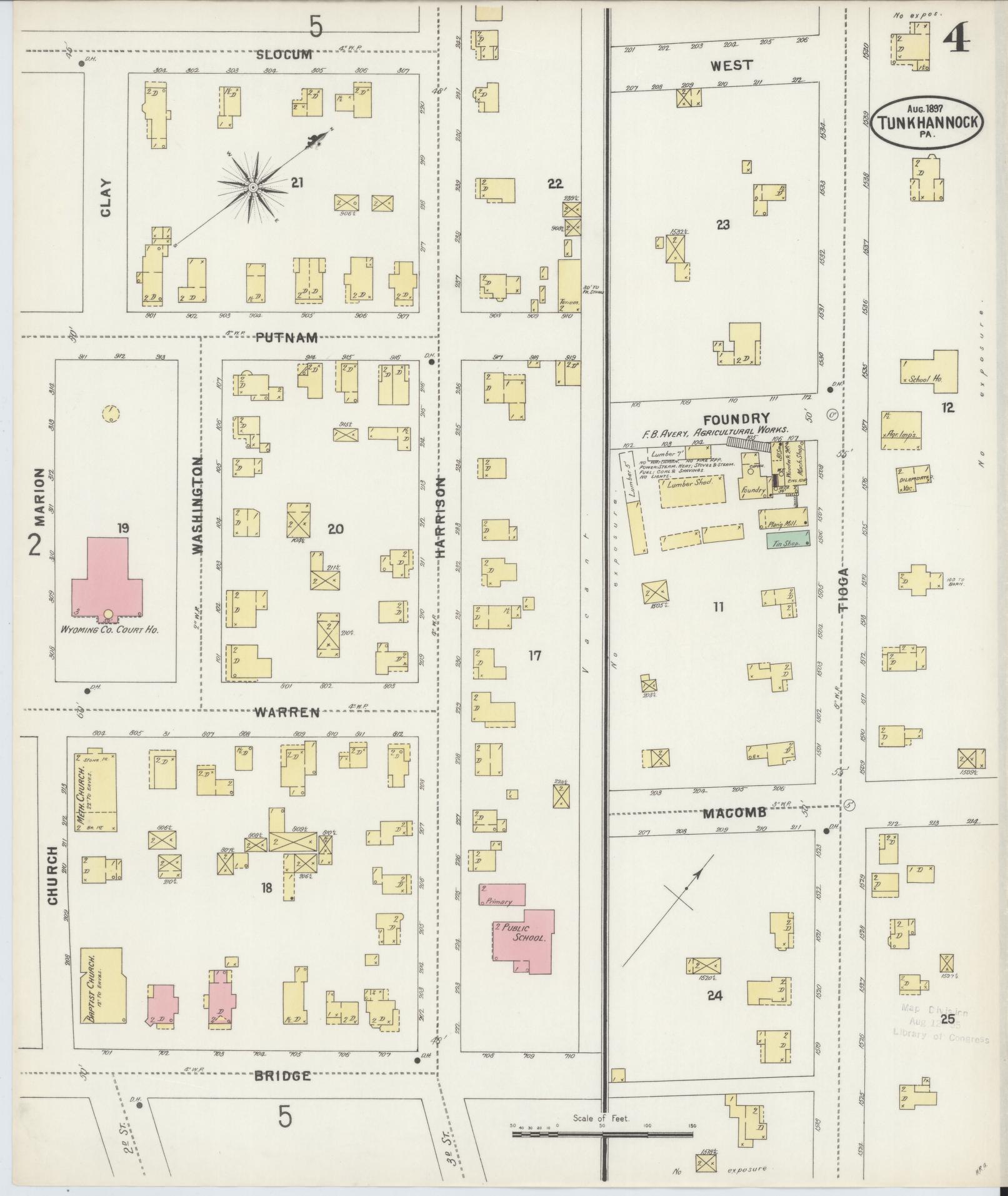 Sanborn Fire Insurance Map from Tunkhannock, Wyoming County, Pennsylvania (1897), Sheet #0004 - Complete Map Set gallery image, historic Sanborn map, vintage wall art, Pennsylvania Pennsylvania