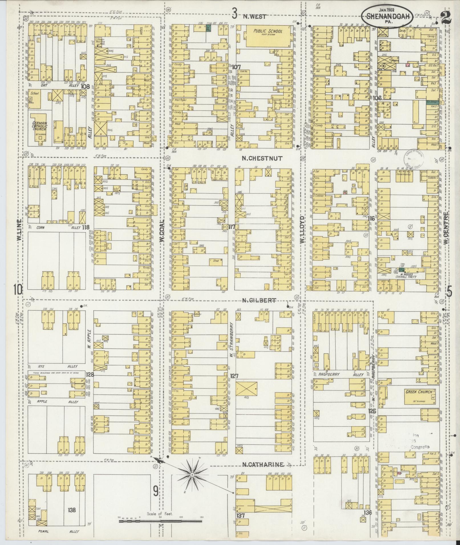 Sanborn Fire Insurance Map from Shenandoah, Schuylkill County, Pennsylvania (1902), Sheet #0002 - Complete Map Set gallery image, historic Sanborn map, vintage wall art, Pennsylvania Pennsylvania
