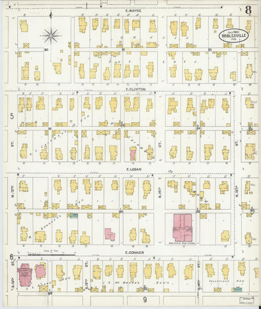 Sanborn Fire Insurance Map from Noblesville, Hamilton County, Indiana (1905), Sheet #0008 - Historic Sanborn Fire Insurance Map Print, vintage old map wall art, antique decor, genealogy gift, Indiana Indiana map
