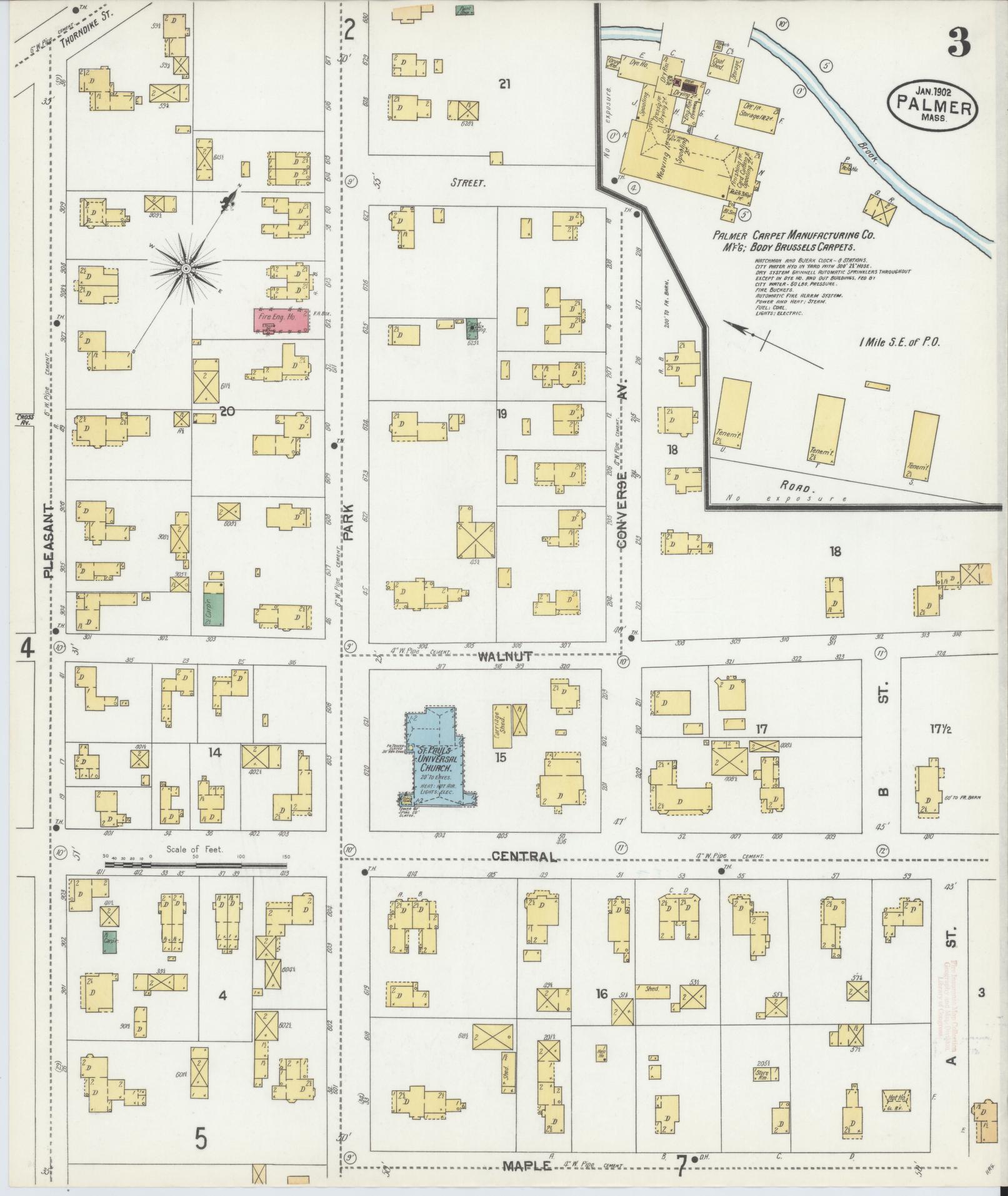 Sanborn Fire Insurance Map from Palmer, Hampden County, Massachusetts (1902), Sheet #0003 - Complete Map Set gallery image, historic Sanborn map, vintage wall art, Massachusetts Massachusetts