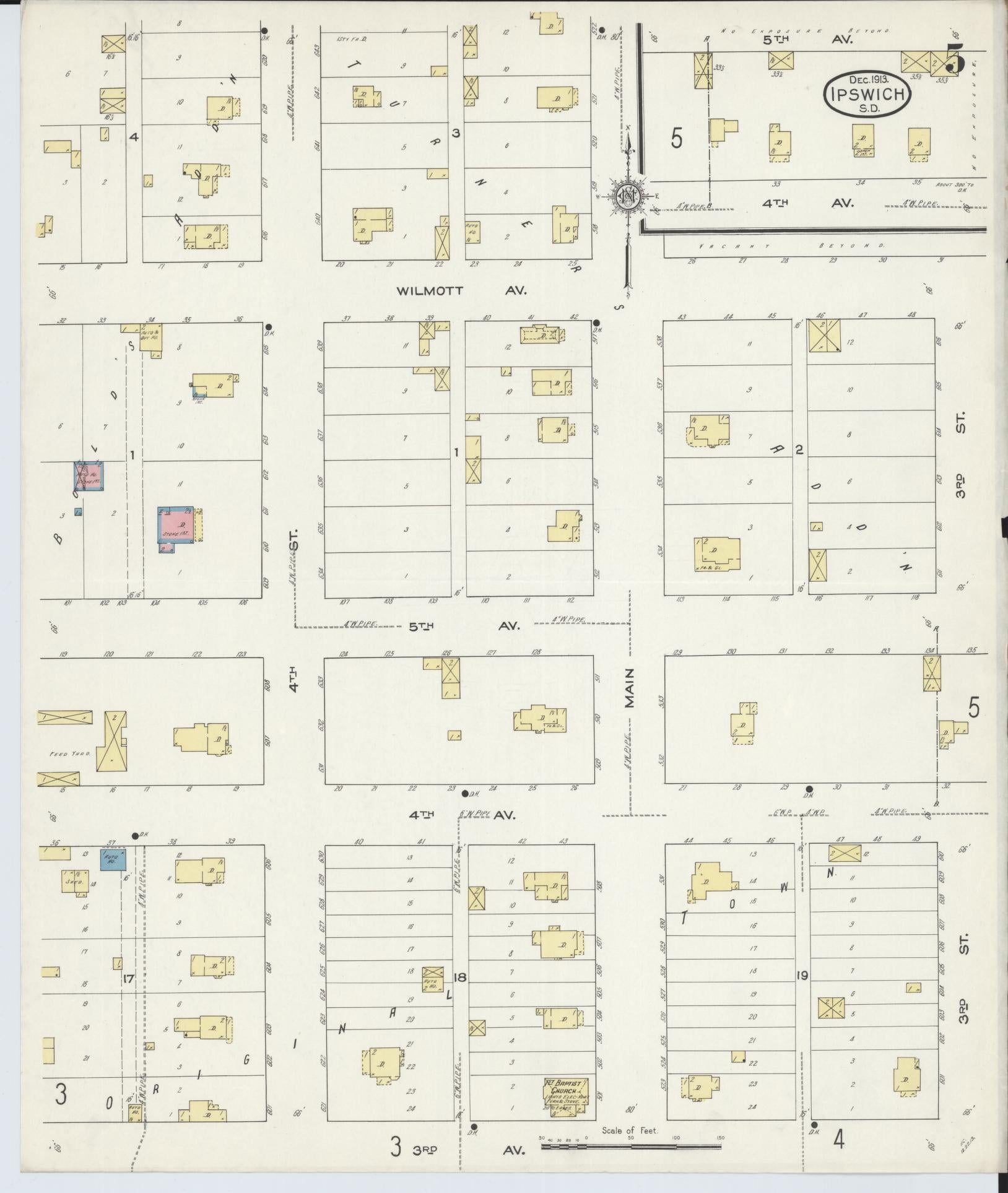 Sanborn Fire Insurance Map from Ipswich, Edmunds County, South Dakota (1913), Sheet #0005 - Complete Map Set gallery image, historic Sanborn map, vintage wall art, South Dakota South Dakota