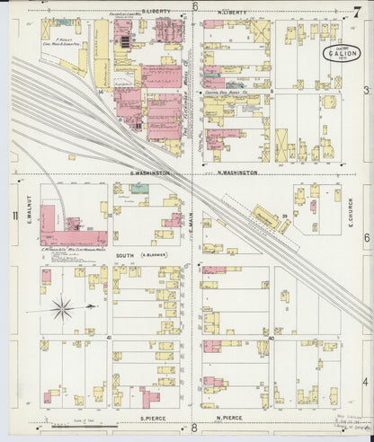 Sanborn Fire Insurance Map from Galion, Crawford County, Ohio (1897), Sheet #0007 - Complete Map Set gallery image, historic Sanborn map, vintage wall art, Ohio Ohio