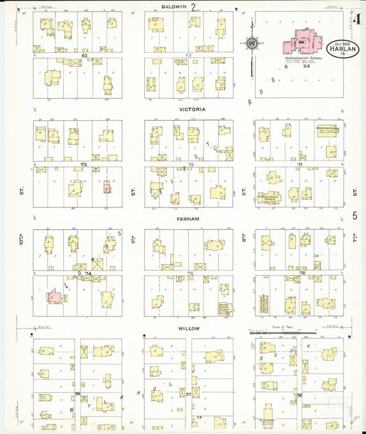Sanborn Fire Insurance Map from Harlan, Shelby County, Iowa (1909), Sheet #0004 - Historic Sanborn Fire Insurance Map Print, vintage old map wall art