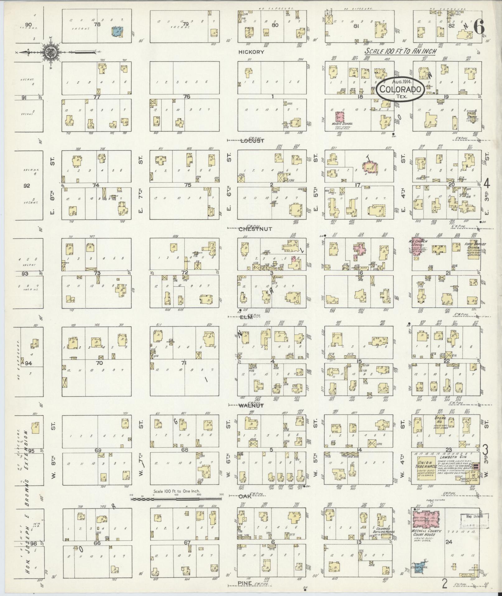 Sanborn Fire Insurance Map from Colorado, Mitchell County, Texas (1914), Sheet #0006 - Historic Sanborn Fire Insurance Map Print, vintage old map wall art, antique decor, genealogy gift, Colorado Colorado map