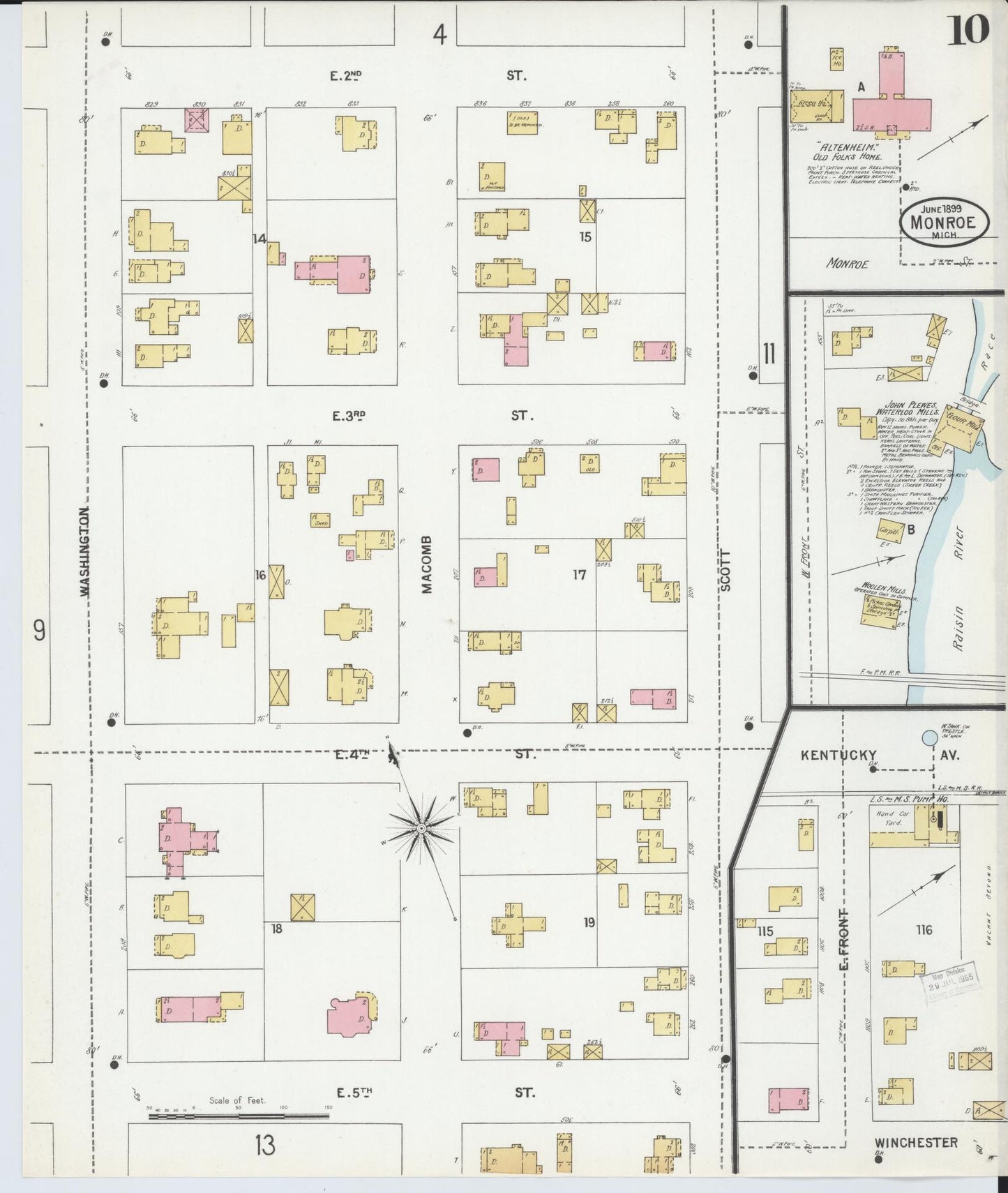 Sanborn Fire Insurance Map from Monroe, Monroe County, Michigan (1899), Sheet #0010 - Complete Map Set gallery image, historic Sanborn map, vintage wall art, Michigan Michigan