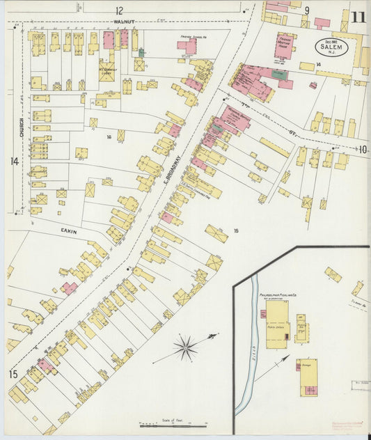 Sanborn Fire Insurance Map from Salem, Salem County, New Jersey (1902), Sheet #0011 - Historic Sanborn Fire Insurance Map Print, vintage old map wall art, antique decor, genealogy gift, New Jersey New Jersey map