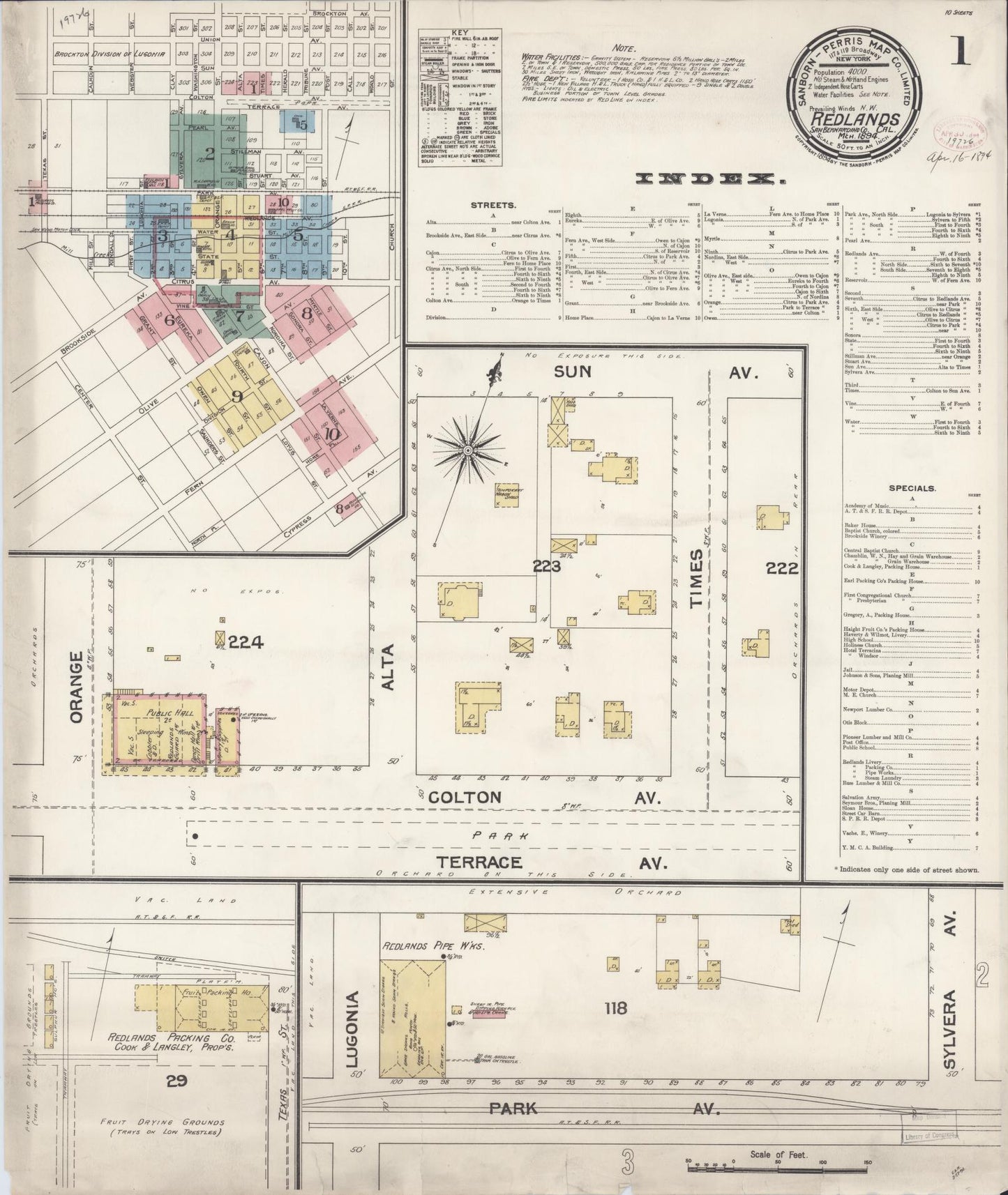 Sanborn Fire Insurance Map from Redlands, San Bernardino County, California (1894), Sheet #0001 - Complete Map Set gallery image, historic Sanborn map, vintage wall art, California California