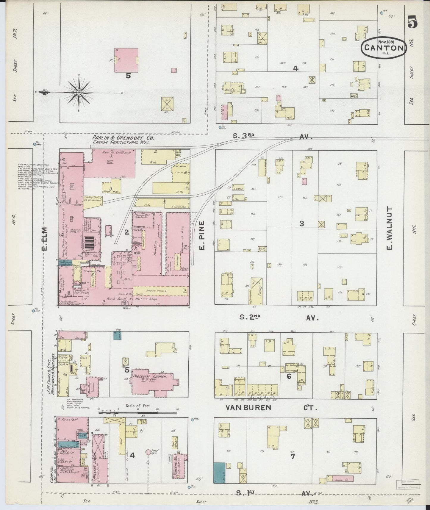 Sanborn Fire Insurance Map from Canton, Fulton County, Illinois (1891), Sheet #0005 - Complete Map Set gallery image, historic Sanborn map, vintage wall art, Illinois Illinois