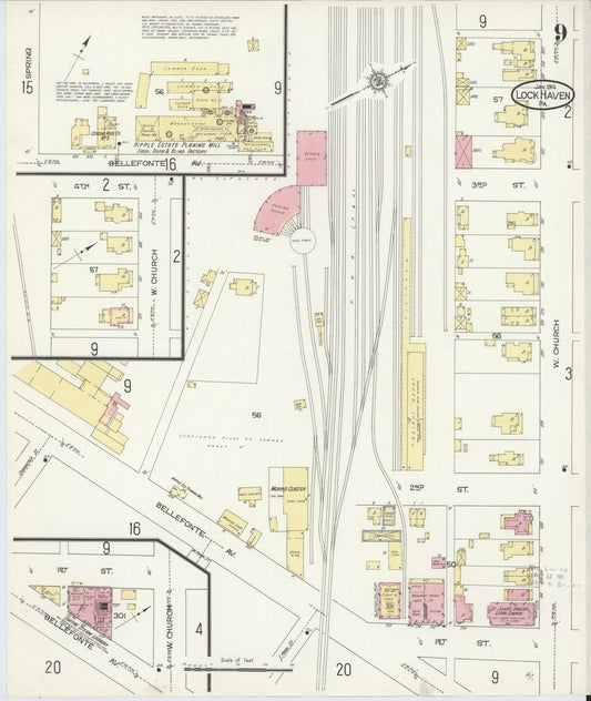 Sanborn Fire Insurance Map from Lock Haven, Clinton County, Pennsylvania (1914), Sheet #0009 - Historic Sanborn Fire Insurance Map Print, vintage old map wall art, antique decor, genealogy gift, Pennsylvania Pennsylvania map