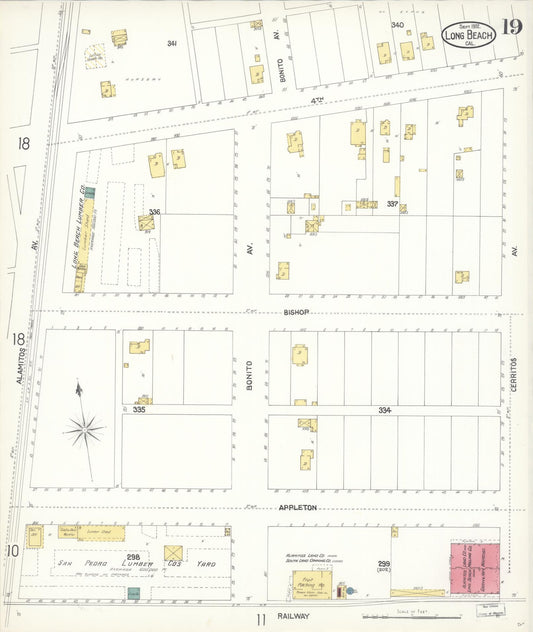 Sanborn Fire Insurance Map from Long Beach, Los Angeles County, California (1902), Sheet #0019 - Historic Sanborn Fire Insurance Map Print, vintage old map wall art, antique decor, genealogy gift, California California map