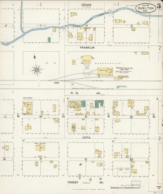 Sanborn Fire Insurance Map from Shelton, Mason County, Washington (1896), Sheet #0003 - Historic Sanborn Fire Insurance Map Print, vintage old map wall art, antique decor, genealogy gift, Washington Washington map