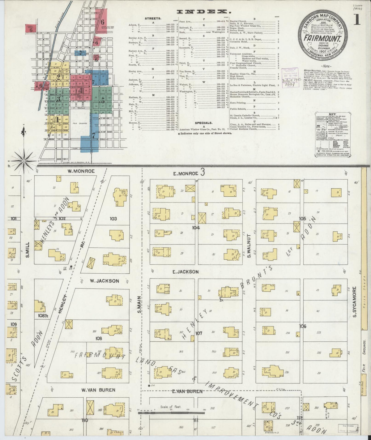 Sanborn Fire Insurance Map from Fairmount, Grant County, Indiana (1902), Sheet #0001 - Historic Sanborn Fire Insurance Map Print, vintage old map wall art, antique decor, genealogy gift, Indiana Indiana map
