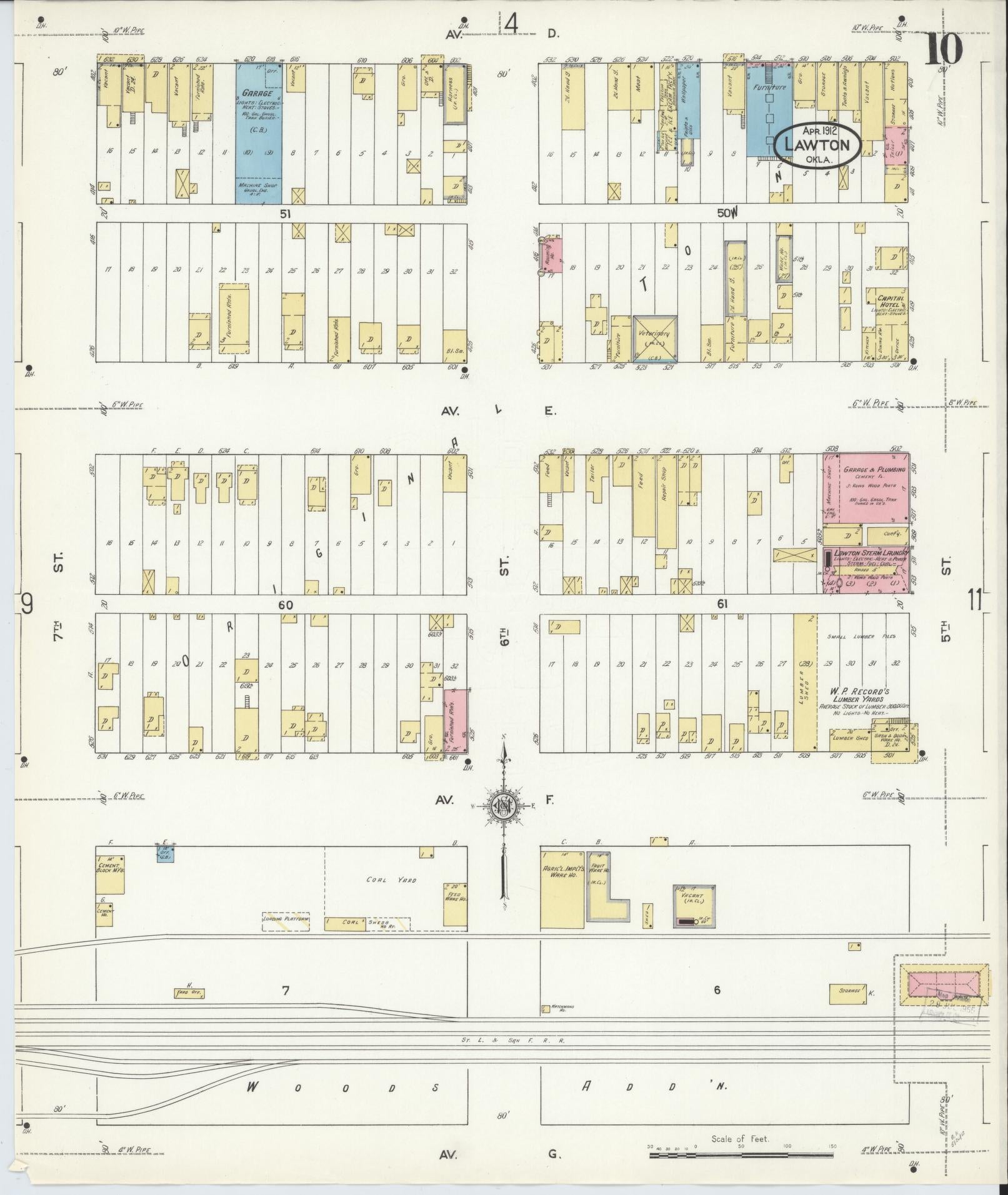 Sanborn Fire Insurance Map from Lawton, Comanche County, Oklahoma (1912), Sheet #0010 - Historic Sanborn Fire Insurance Map Print, vintage old map wall art, antique decor, genealogy gift, Oklahoma Oklahoma map