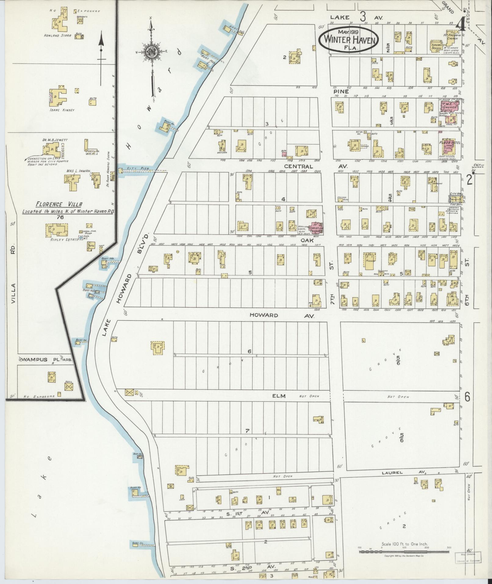 Sanborn Fire Insurance Map from Winter Haven, Polk County, Florida (1919), Sheet #0004 - Historic Sanborn Fire Insurance Map Print, vintage old map wall art, antique decor, genealogy gift, Florida Florida map