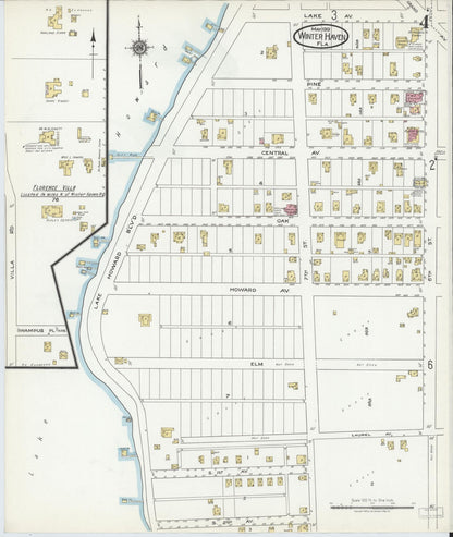 Sanborn Fire Insurance Map from Winter Haven, Polk County, Florida (1919), Sheet #0004 - Historic Sanborn Fire Insurance Map Print, vintage old map wall art, antique decor, genealogy gift, Florida Florida map