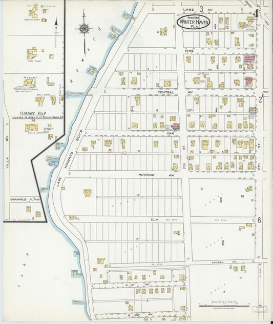 Sanborn Fire Insurance Map from Winter Haven, Polk County, Florida (1919), Sheet #0004 - Historic Sanborn Fire Insurance Map Print, vintage old map wall art, antique decor, genealogy gift, Florida Florida map