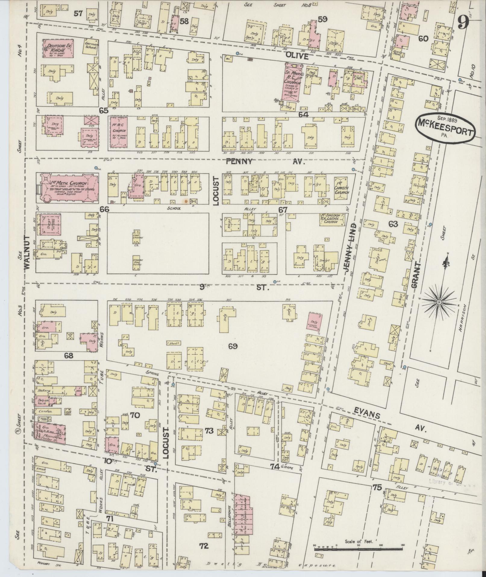 Sanborn Fire Insurance Map from McKeesport, Allegheny County, Pennsylvania (1889), Sheet #0009 - Complete Map Set gallery image, historic Sanborn map, vintage wall art, Pennsylvania Pennsylvania