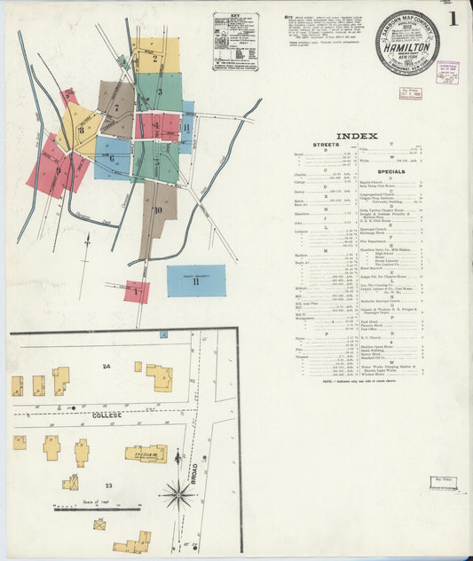Sanborn Fire Insurance Map from Hamilton, Madison County, New York (1906), Sheet #0001 - Complete Map Set gallery image, historic Sanborn map, vintage wall art, New York New York