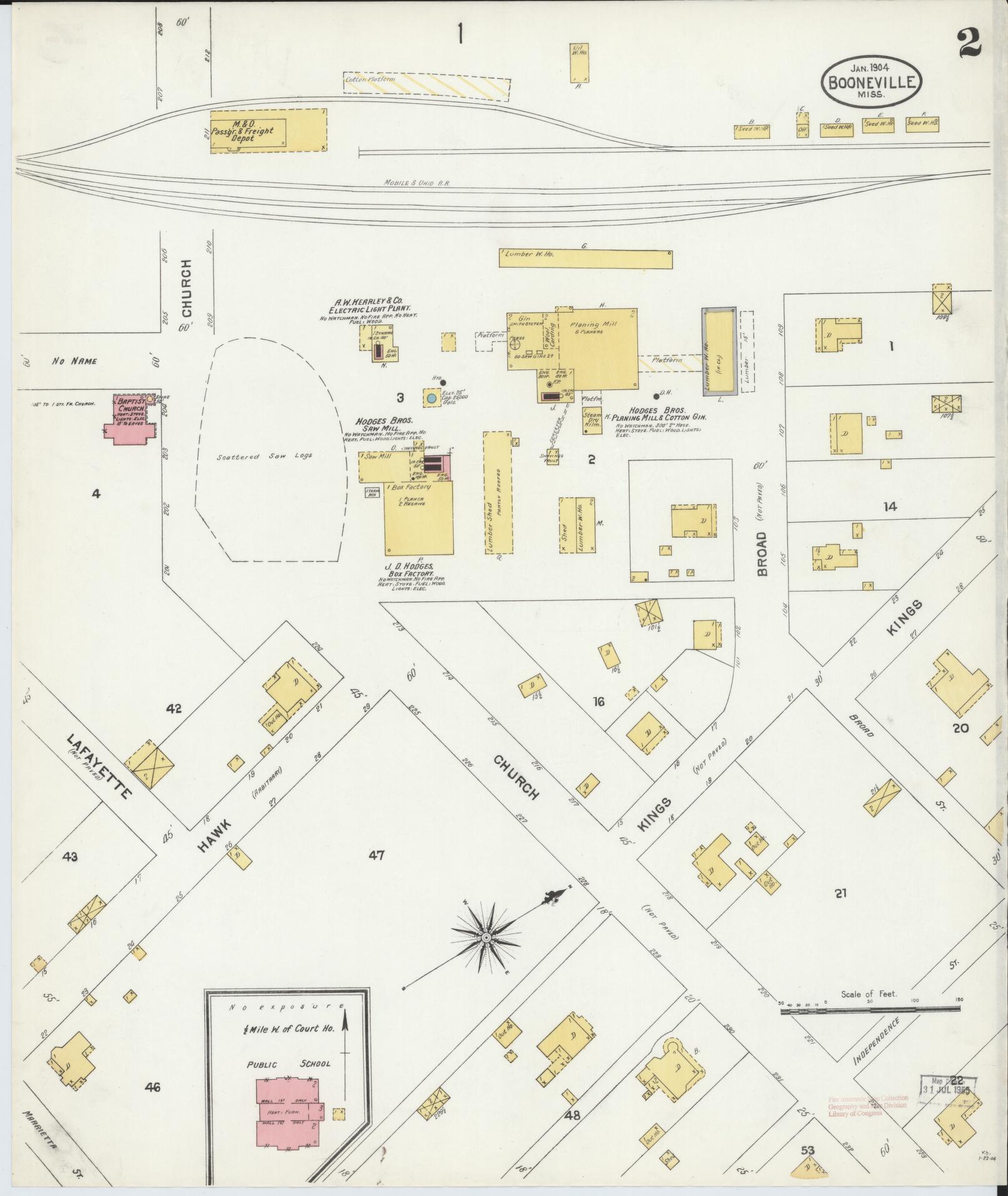 Sanborn Fire Insurance Map from Booneville, Prentiss County, Mississippi (1904), Sheet #0002 - Complete Map Set gallery image, historic Sanborn map, vintage wall art, Mississippi Mississippi
