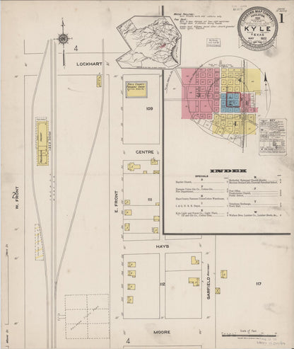 Sanborn Fire Insurance Map from Kyle, Hays County, Texas (1922), Sheet #0001 - Historic Sanborn Fire Insurance Map Print, vintage old map wall art, antique decor, genealogy gift, Texas Texas map