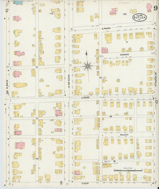 Sanborn Fire Insurance Map from Butler, Butler County, Pennsylvania (1906), Sheet #0009 - Historic Sanborn Fire Insurance Map Print, vintage old map wall art, antique decor, genealogy gift, Pennsylvania Pennsylvania map