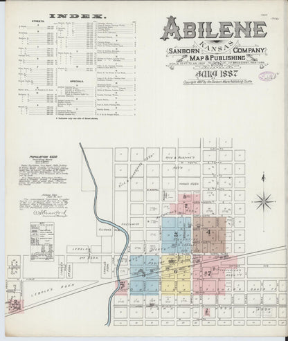 Sanborn Fire Insurance Map from Abilene, Dickinson County, Kansas (1887), Sheet #0001 - Complete Map Set gallery image, historic Sanborn map, vintage wall art, Kansas Kansas