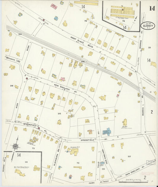 Sanborn Fire Insurance Map from Summit, Union County, New Jersey (1911), Sheet #0014 - Historic Sanborn Fire Insurance Map Print, vintage old map wall art, antique decor, genealogy gift, New Jersey New Jersey map