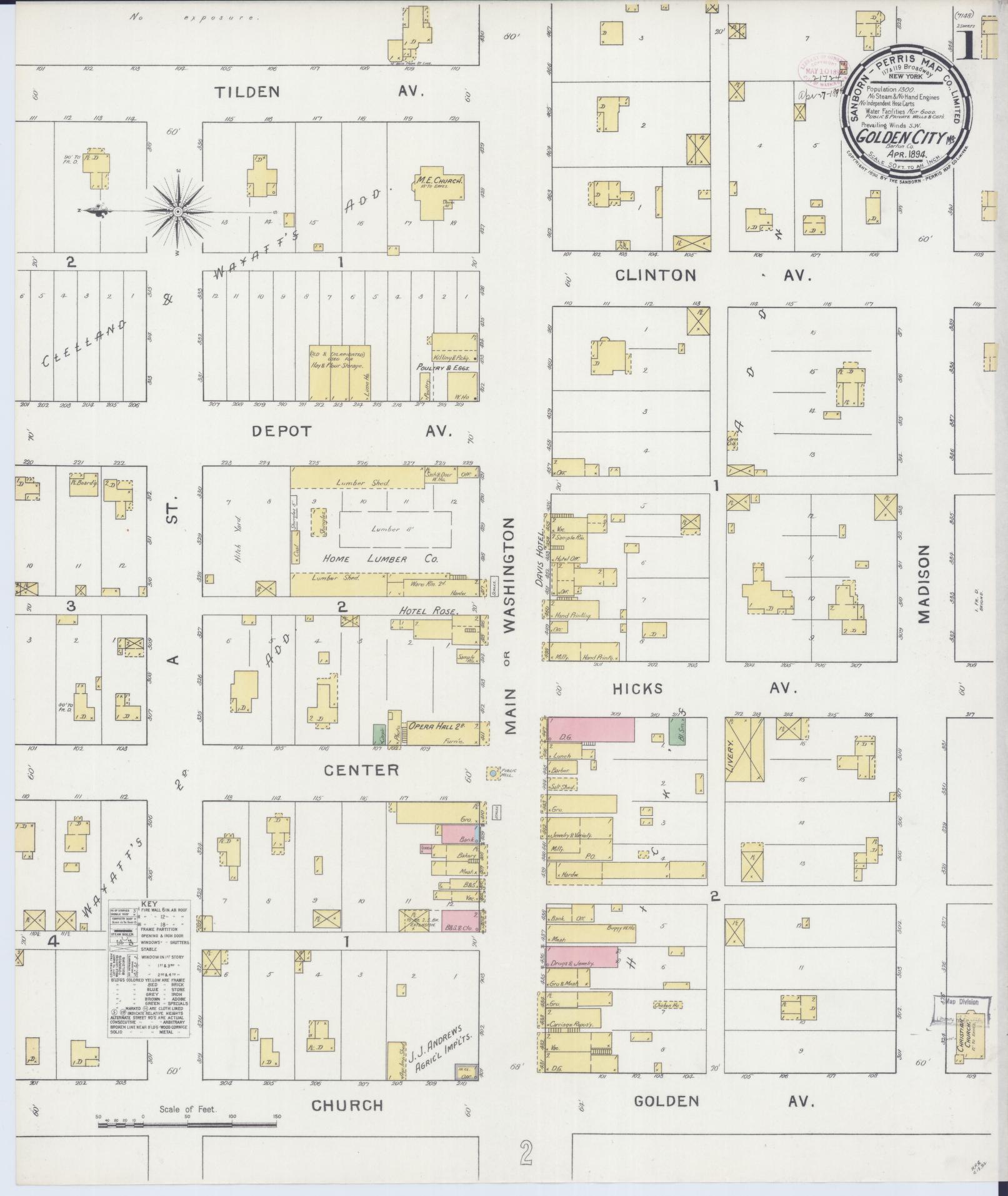Sanborn Fire Insurance Map from Golden City, Barton County, Missouri (1894), Sheet #0001 - Historic Sanborn Fire Insurance Map Print, vintage old map wall art, antique decor, genealogy gift, Missouri Missouri map