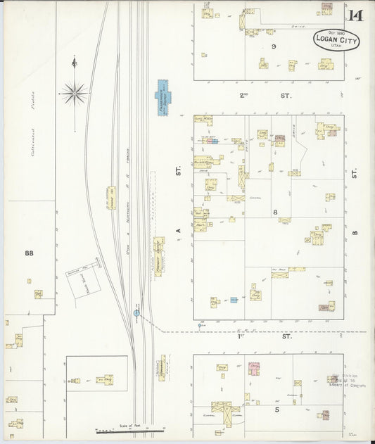 Sanborn Fire Insurance Map from Logan, Cache County, Utah (1890), Sheet #0014 - Historic Sanborn Fire Insurance Map Print, vintage old map wall art, antique decor, genealogy gift, Utah Utah map