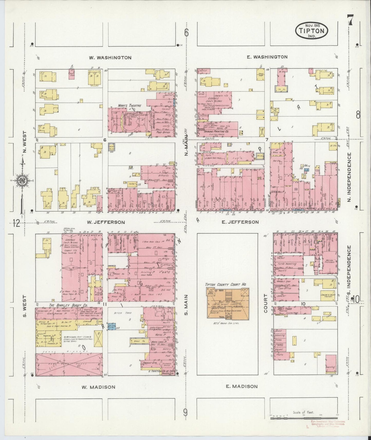 Sanborn Fire Insurance Map from Tipton, Tipton County, Indiana (1915), Sheet #0007 - Complete Map Set gallery image, historic Sanborn map, vintage wall art, Indiana Indiana
