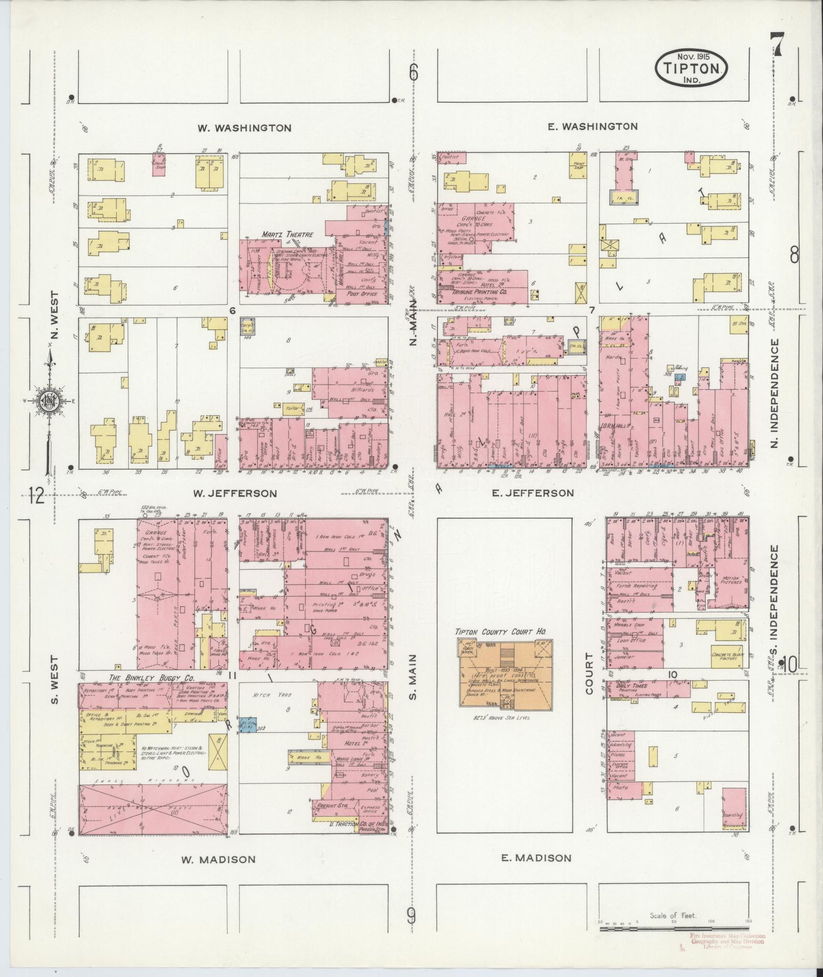 Sanborn Fire Insurance Map from Tipton, Tipton County, Indiana (1915), Sheet #0007 - Complete Map Set gallery image, historic Sanborn map, vintage wall art, Indiana Indiana