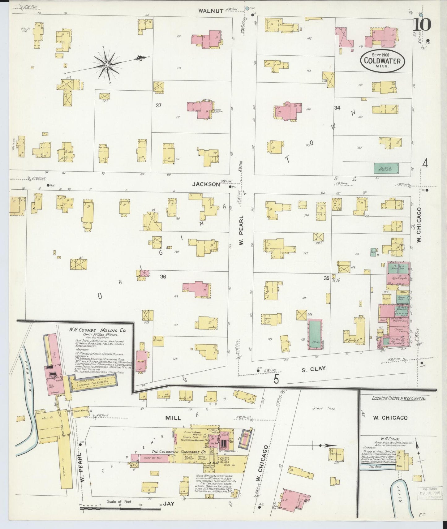 Sanborn Fire Insurance Map from Coldwater, Branch County, Michigan (1908), Sheet #0010 - Complete Map Set gallery image, historic Sanborn map, vintage wall art, Michigan Michigan
