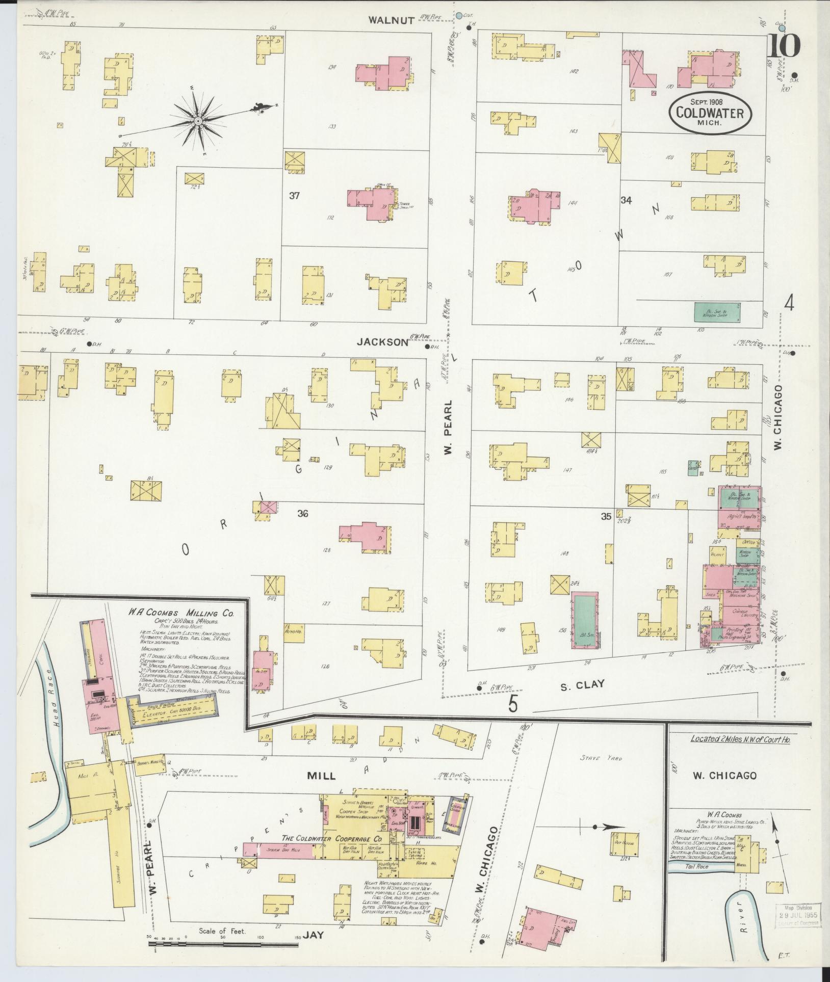Sanborn Fire Insurance Map from Coldwater, Branch County, Michigan (1908), Sheet #0010 - Complete Map Set gallery image, historic Sanborn map, vintage wall art, Michigan Michigan